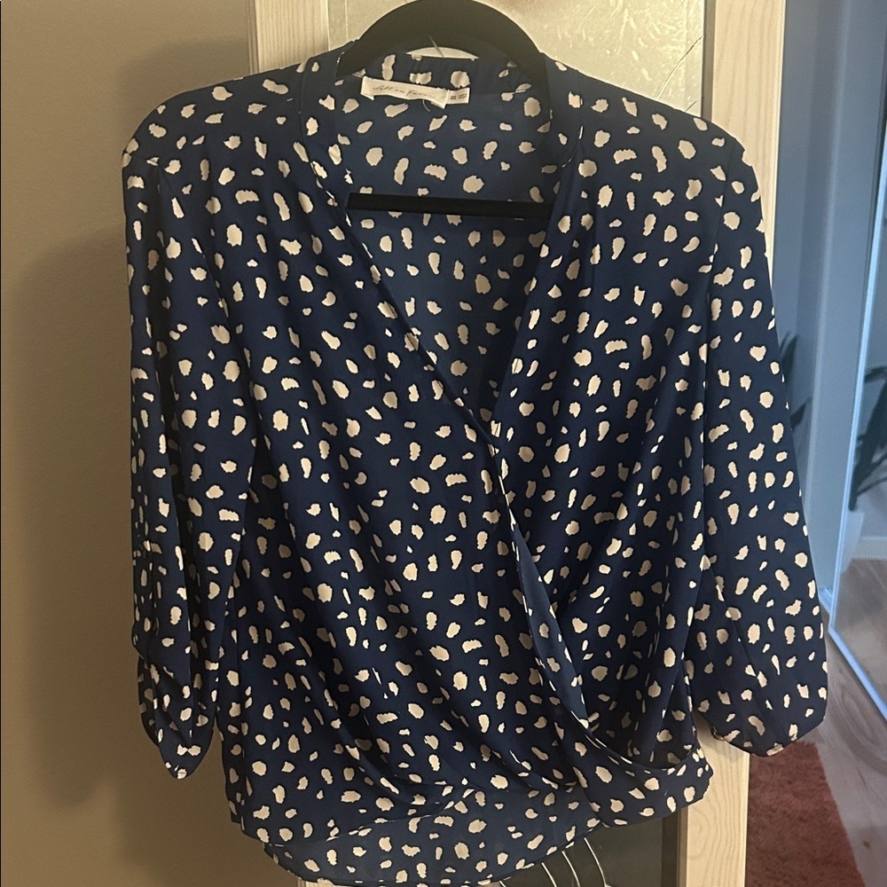 All in Favor Blue and White Spotted Blouse